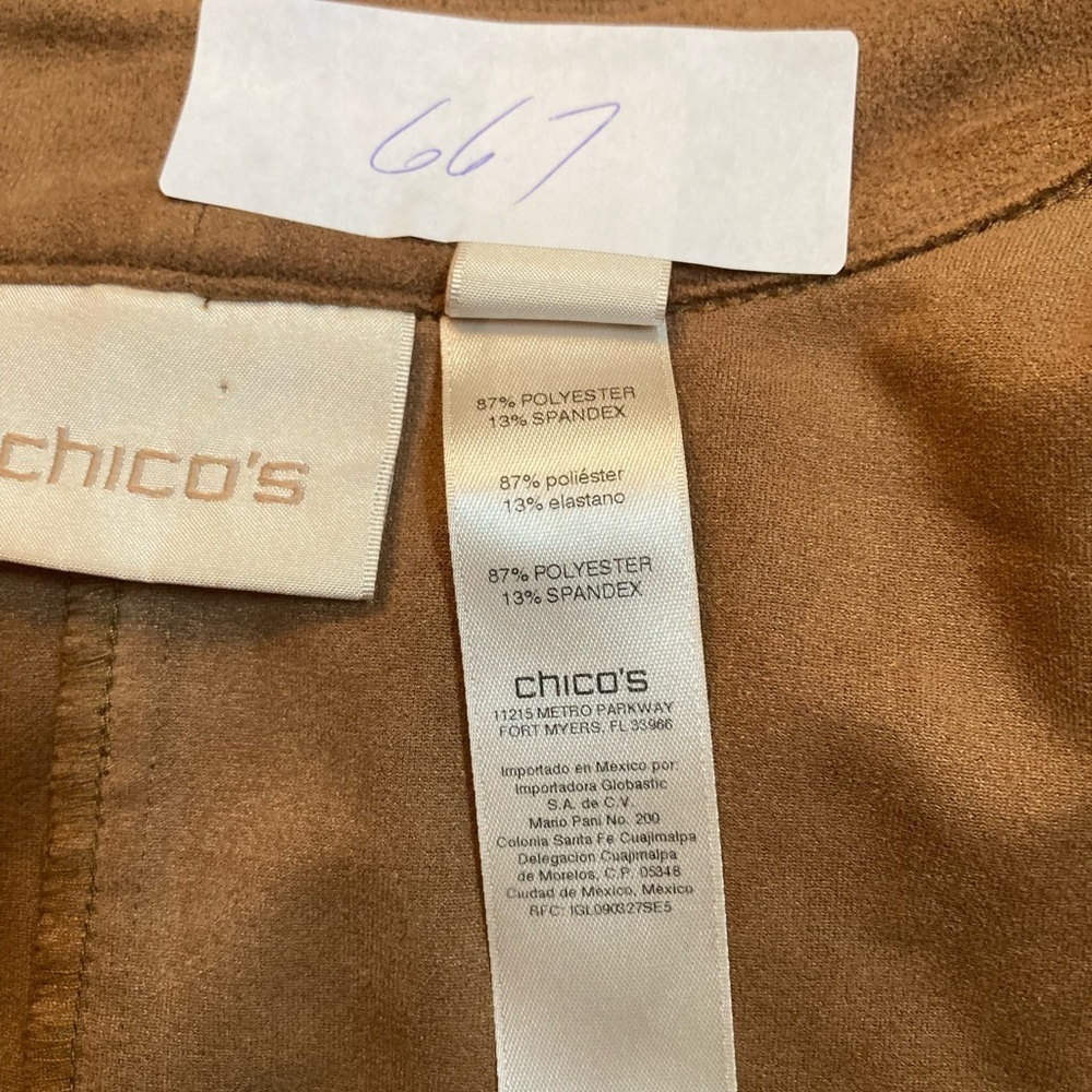 Chico’s Faux Suede Zip Waist Jacket Brown Listed as Size 2 but fit is larger - Picture 2 of 4